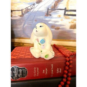 Vintage Fenton Hand Painted Bunny Figurine, Satin Glass Rabbit, Easter Decor